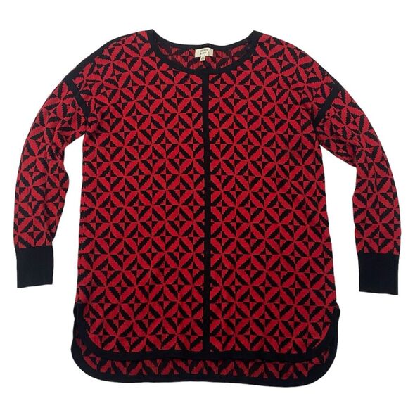 Crown & Ivy Black Red Geometric Pullover Sweater Dolman Sleeve Round Hem Sz XS - Picture 1 of 8